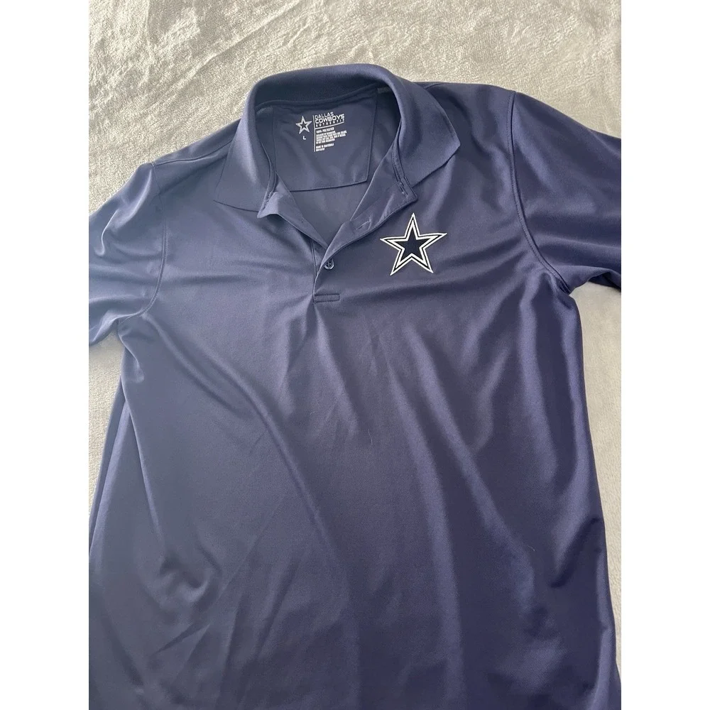 Dallas Cowboys Mens Shirt Large Navy Blue NFL Team Logo Performance Golf Polo